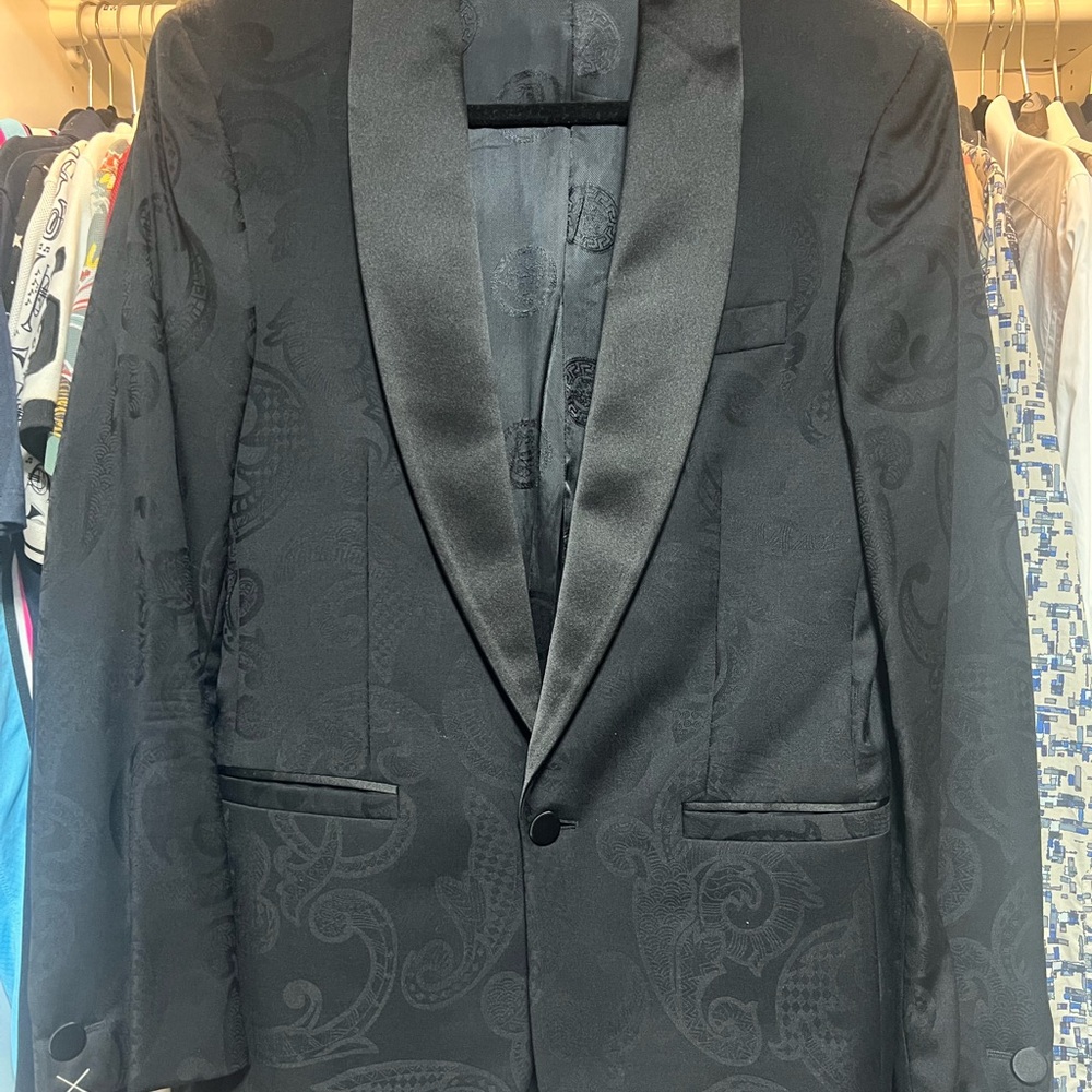 Versace Black Jacquard Men's Tuxedo Blazer 38-40 Tailor Made